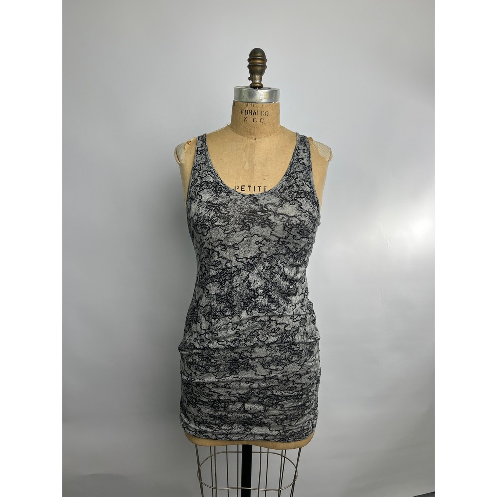 Under.ligne Doo.Ri Womens XS Grey Black Abstract Print Rayon Ruched Mini Dress
